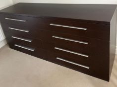 Eight drawer contemporary chest of drawers with long chrome handles H80cm W190cm D54cm
