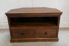 A hardwood media unit with two drawers under