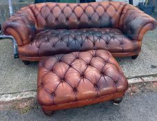Leather Chesterfield sofa with matching footstool