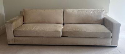 Cream square four seater sofa W270cm D117cm Condition Report marks to arms