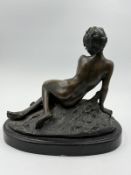 A bronze of a reclining nude on a marble base, signed Mme Leon Bertaux, approximate height 26cm
