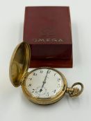 An Omega pocket watch in baker lite box. Railway enthusiasts note the inscription: 'J W Shop 12, S A