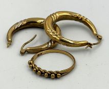 A 9ct gold ring and a pair of 9ct gold earrings, approximate weight 3.4g