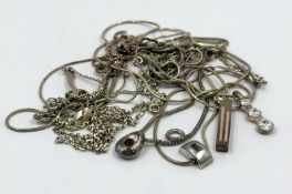 A selection of silver necklaces, varying styles and makers, approximate weight 45g.