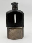 A Victorian silver mounted, glass and leather hip flask by Wright & Davies London (indistinct date