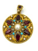 A fabulous multi gem stone circular pendant with an approximate weight of 24g, 45mm diameter, set