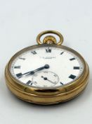 An open faced 9ct gold J W Benson of London pocket watch, hallmarked for London, approximate total