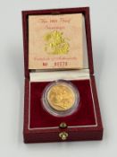 A cased 1988 proof sovereign No 06579 with paperwork and box