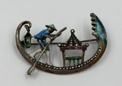 Silver and enamel brooch depicting a Chinese Sampan boat