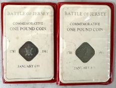 Two 1981 Jersey commemorative one pound coins, issued to mark 200th anniversary of the battle of