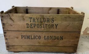A vintage packing crate from Taylor’s Depository of Pimlico London. Height 47cms 48x84.