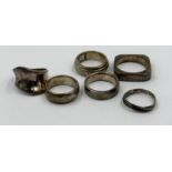 A selection of six silver rings, various makers and styles, approximate weight of 30g