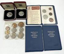 A collection of British coins of various denominations and ages including three Britains First