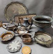 A selection of silverplate to include trays and teapots