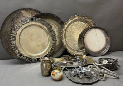 A selection of silverplate and white metal items to include trays, dishes and napkin ring