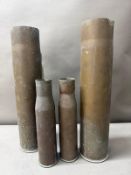 Two US brass WWII shell casings, two 35mm and two 75mm