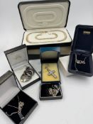 A selection of boxed silver jewellery, various styles, makers and finishes.