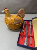 China chicken pot and a carving set