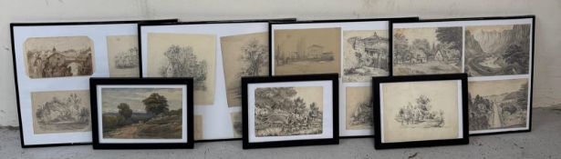 A selection of Victorian framed prints, sketches and studies of various subjects