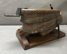 A set of vintage oak fireman's bellows