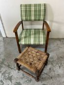 A low oak Easy chair with stool