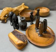A selection of turned wood bowls, sculptures etc