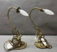 A pair of Art Nouveau-style brass swan neck desk lamps