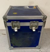 A blue cube flight case H53cm W49cm D46cm