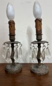 A pair of brass lamps with glass crystal droplets on each leaf AF