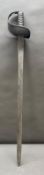 A British 1889 pattern naval cutlass with sheet metal bowl guard, ribbed grip and straight