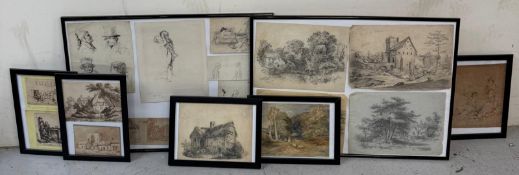 A selection of Victorian framed prints, sketches and studies of various subjects
