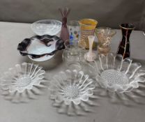 A selection of glass vases, dishes etc