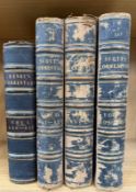 Three volumes of Scotts Commentary 1-3 and Henry's Commentary Volume 1 leather bound commentaries on