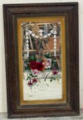 An Edwardian etched and florally painted wall mirror signed lower right S.S.B 55cm x 86cm