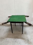 A vintage games table with four pull-out counter holders H69cm Sq77cm