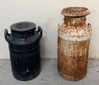 Two milk churns, one metal and one dummy, H80cm W36cm