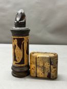 An Indonesian Batak bamboo and wood medicine holder along with a signed jewellery box.
