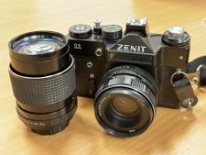 Zenit 11 SLR Camera c/w Helios 135mm Automatic Telephoto Lens, + 44mm Lens and Strap - Untested