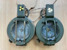2x Stanley London British Army Brass Prismatic Compass in Mils, from MOD