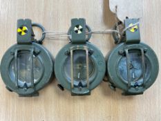 3x Stanley London British Army Brass Prismatic Compass in Mils, from MOD