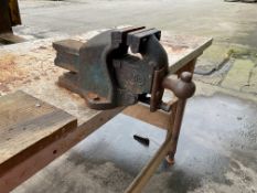 Wooden Workshop Bench Steel Top with Heavy Duty Vice, from MOD