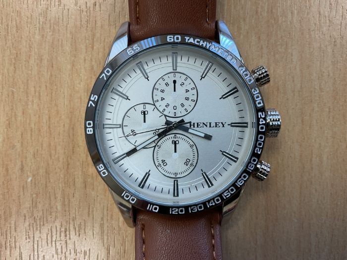 New Unissued Henley Stainless Steel Watch with Leather Strap