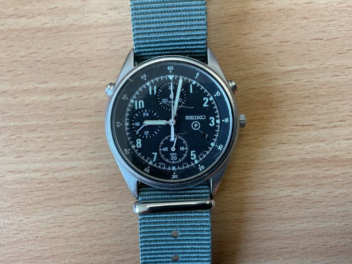 Seiko Gen 2 Date Adjust Pilots Chrono RAF Tornado Force Issue, Nato Marks, Sn° 1987, Date 1995