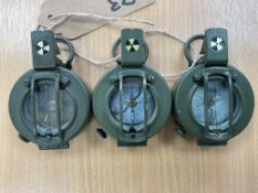 3x Stanley London British Army Brass Prismatic Marching Compass in Mils, from MOD