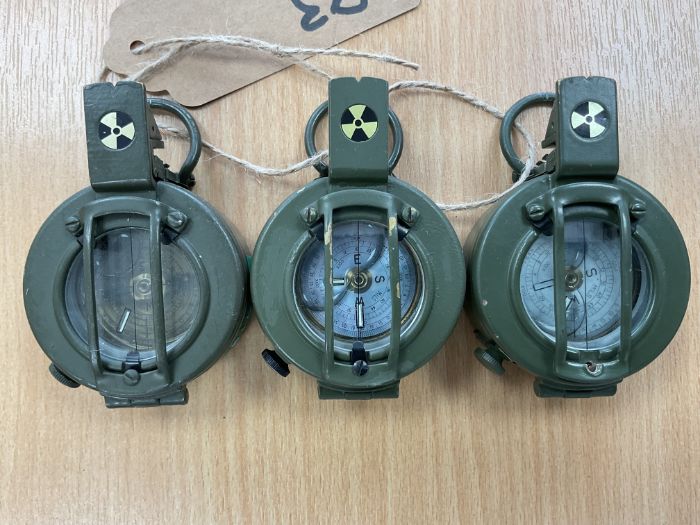3x Stanley London British Army Brass Prismatic Marching Compass in Mils, from MOD