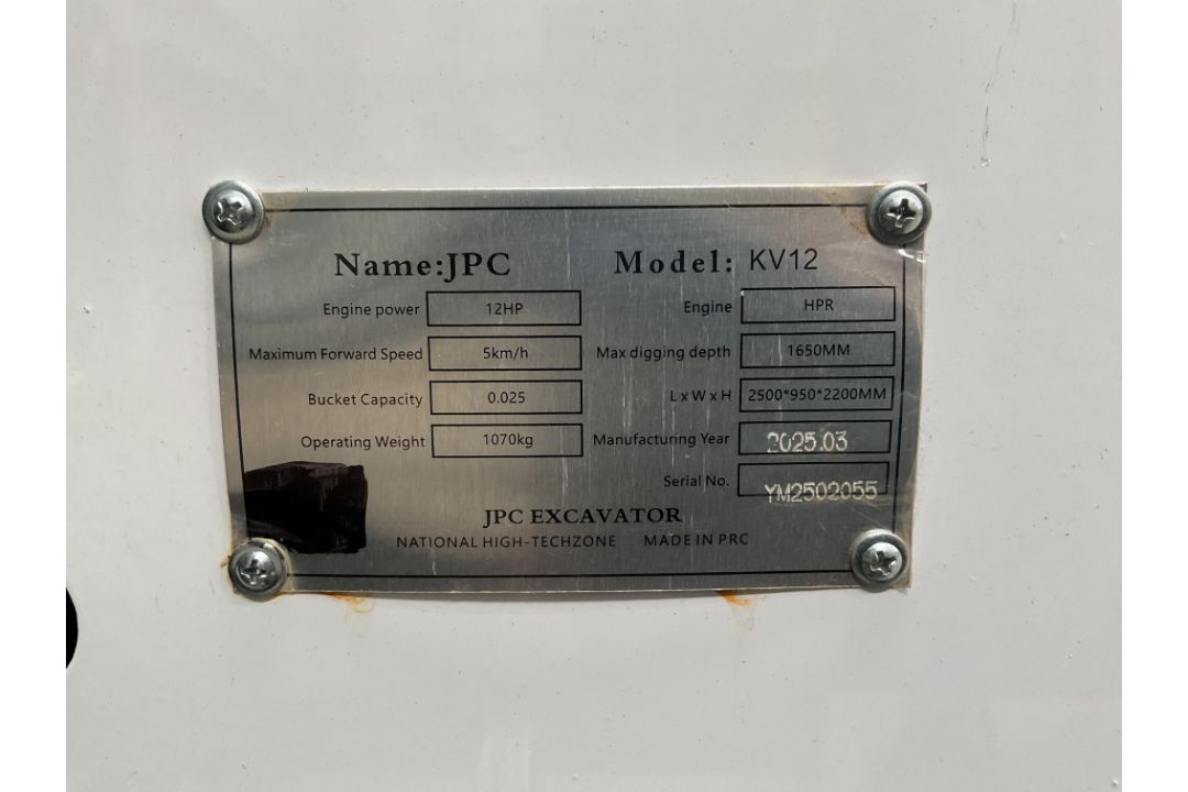 2025 Unissued JPC KV12 1070KG 12HP Diesel Rubber Track Mini Excavator c/w Front Blade etc - Image 27 of 27
