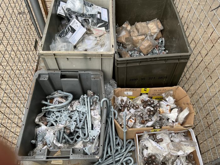 1x Stillage of Electrical Fittings, Galvanised Clamps, Cast Iron Taps etc, from MOD
