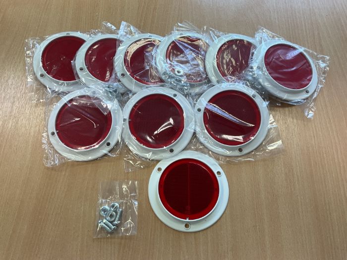 10x New Unissued Red Reflectors for Vehicles etc c/w Screws