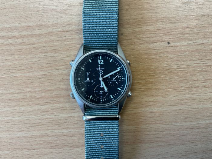 Late Model Gen 1 Seiko Pilots Chrono RAF Harrier Force Issue, Nato Marks, Date 1990, from MOD