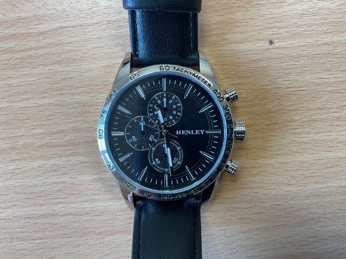 New Unissued Henley H03016 with Leather Strap, Stainless Steel Case and Back